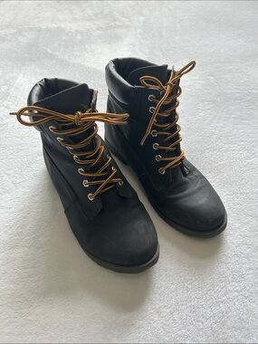 Rock & Candy Black Ankle Lace-Up Boots with Yellow & Red Laces